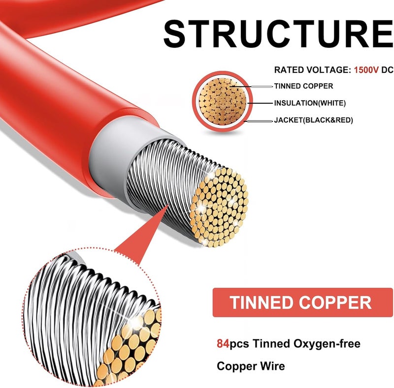 Feotech Twin Wire 75FT Solar Extension Cable - 10AWG(6mm²) Solar Panel Connector, with 6 Pairs-IP67-Male/Female Solar connectors for Outdoor Automotive RV Boat Marine Solar Panel- Black & Red - Image 3